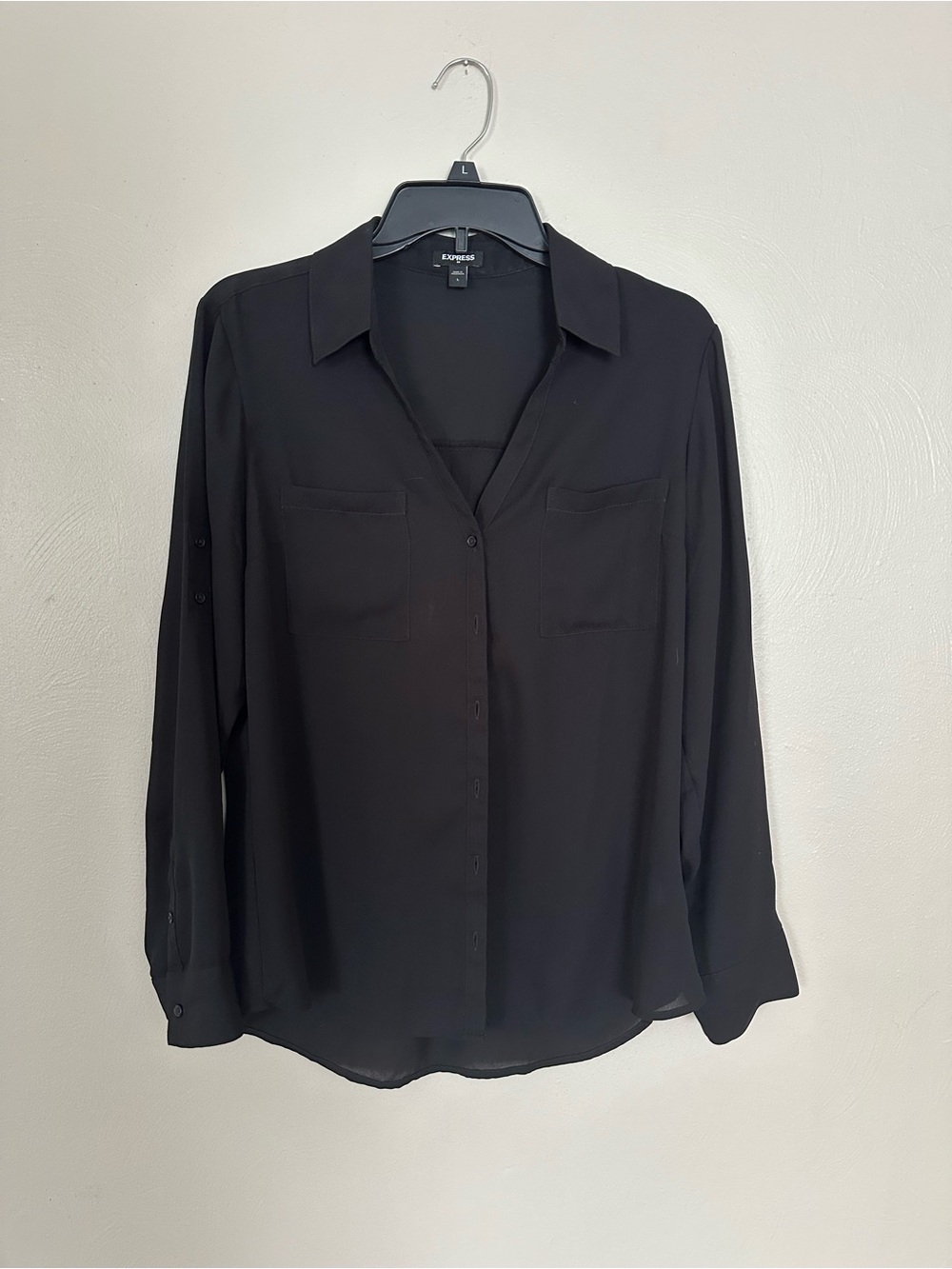 Express Black Button-Front Collared Blouse